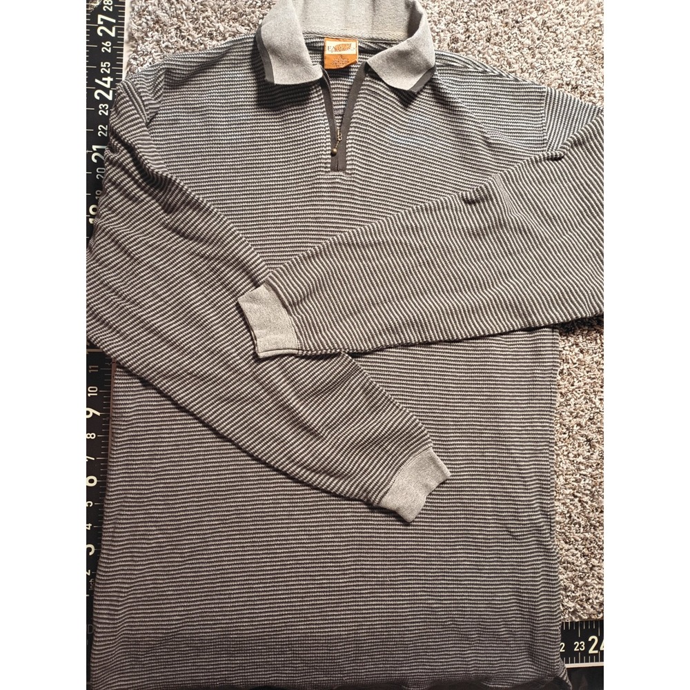 Fargo Clothing & Supply Co Mens XL Grey Striped Long Sleeve Quarter Zip Polo - Picture 4 of 8